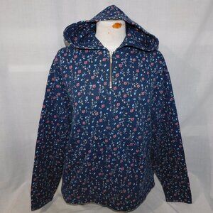 VTG Northern Reflections Womens L Blue Pink Yellow Floral 1/4 Zip Hoodie